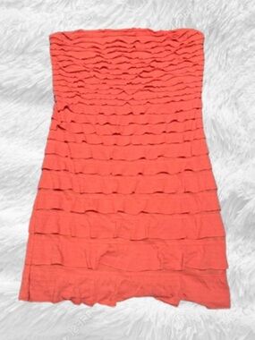 Express Tiered/Ruffled Bandeau Strapless Dress, pink coral, size M
